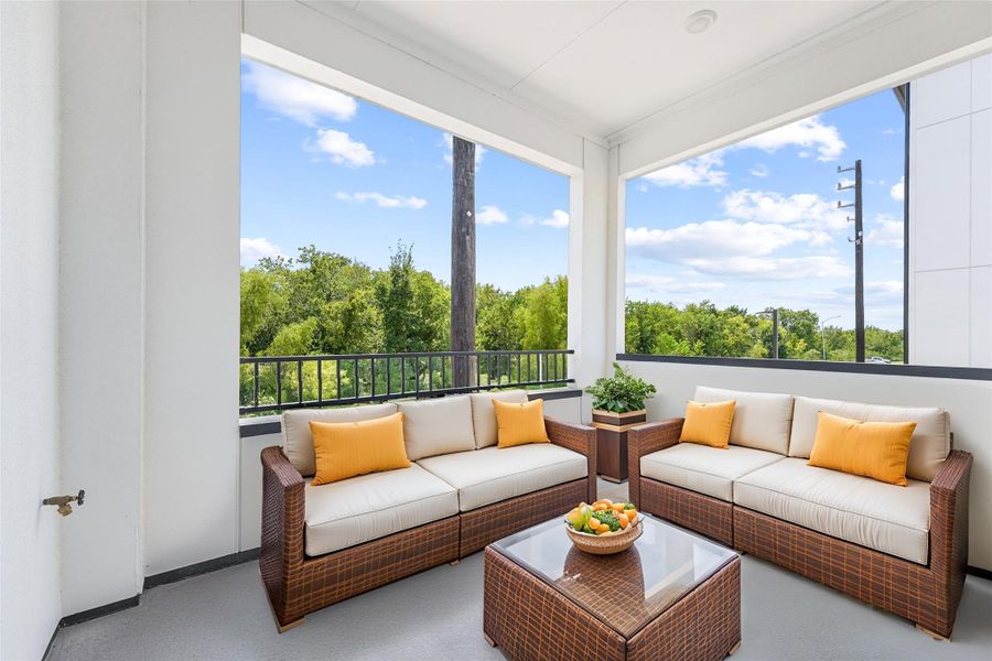 Exterior details and patio area of a home in The Corner At Buffalo Pointe, Houston (Image 25).
