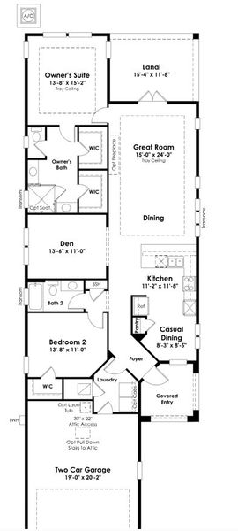 2D floor plan layout for the Bonita by Kolter Homes in NatureWalk at Watersound Origins, Inlet Beach, FL (Image 4).