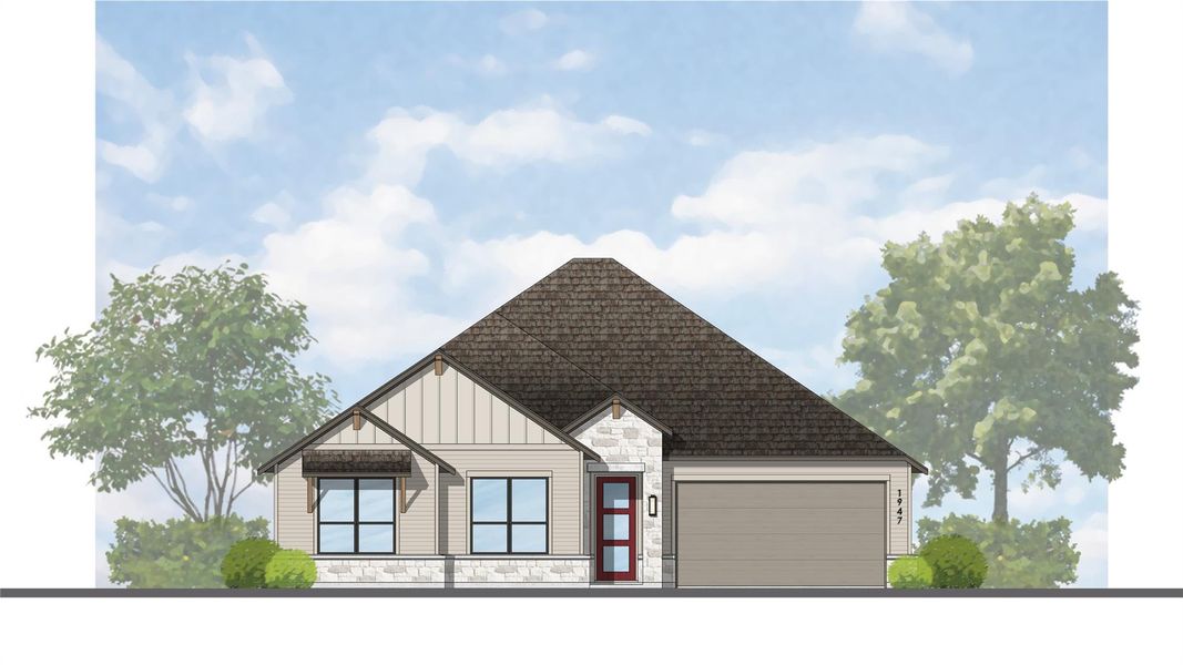 Exterior rendering of this home design in Goodnight Ranch, Austin, TX (Image 1). Exterior rendering of this home design in Goodnight Ranch, Austin, TX (Image 1).