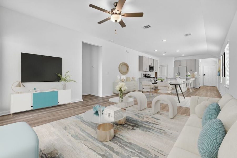 Representative furnished interior of a home built from the Eagle by Taylor Morrison in Longview, Del Valle (Image 6). Representative furnished interior of a home built from the Eagle by Taylor Morrison in Longview, Del Valle (Image 6).
