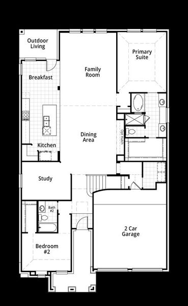2D floor plan layout for the 559H by Highland Homes in Star Trail: 55ft. lots, Prosper, TX (Image 5).