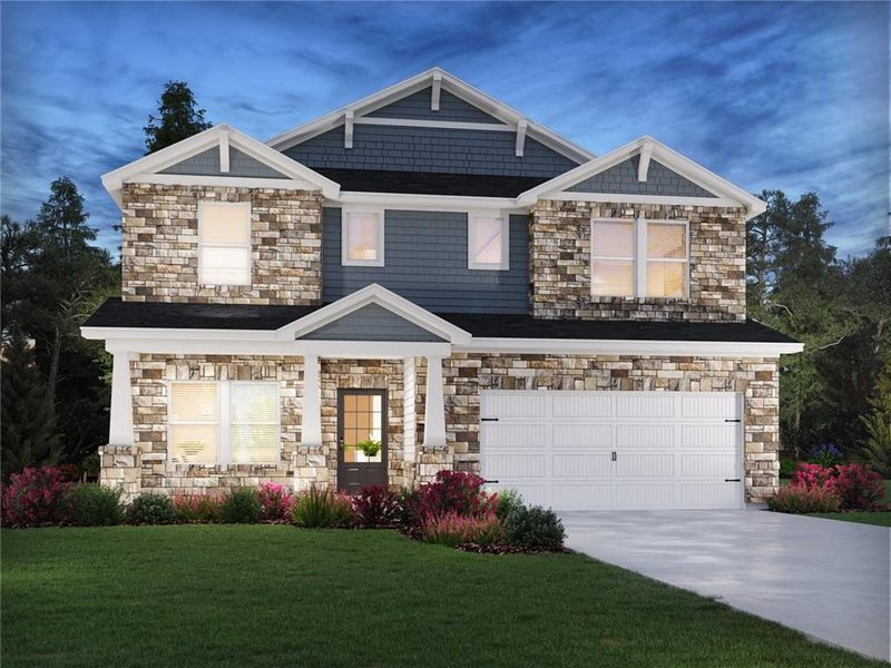 Front exterior of a new home in Martin Springs - Estate Series, Lawrenceville, GA, highlighting curb appeal (Image 1).