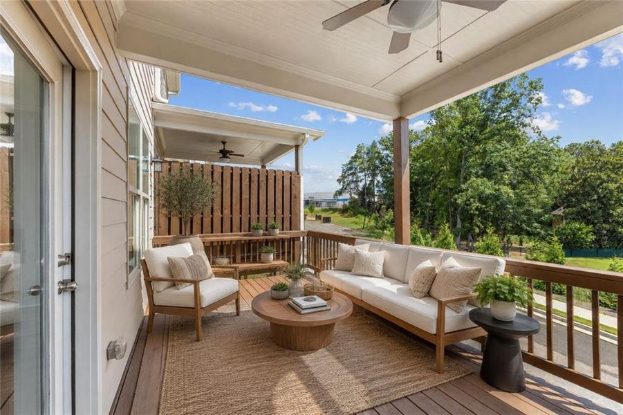 Exterior details and patio area of a home in Towns at Enclave, Lawrenceville (Image 4).