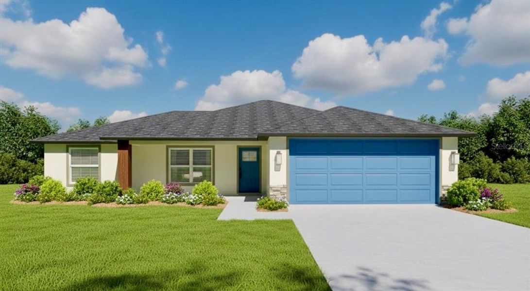 Front exterior of a new home in , Ocklawaha, FL, highlighting curb appeal (Image 1).