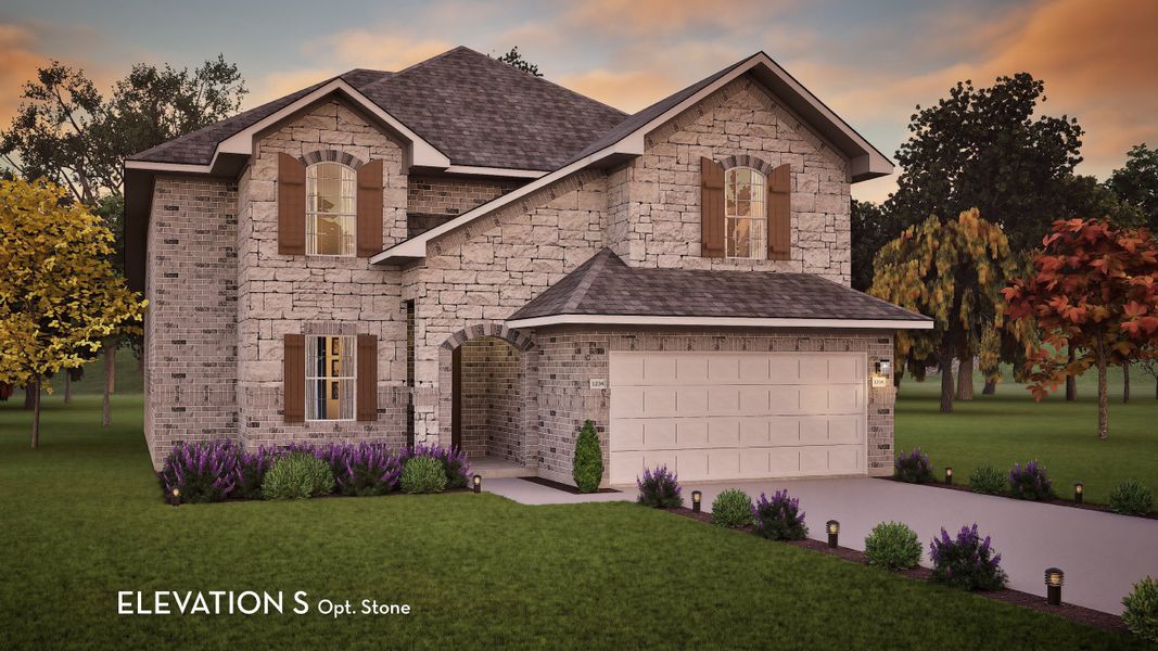 Representative exterior photo of a completed home built from the San Marcos by CastleRock Communities in Solterra, Mesquite, TX (Image 22). Representative exterior photo of a completed home built from the San Marcos by CastleRock Communities in Solterra, Mesquite, TX (Image 22).