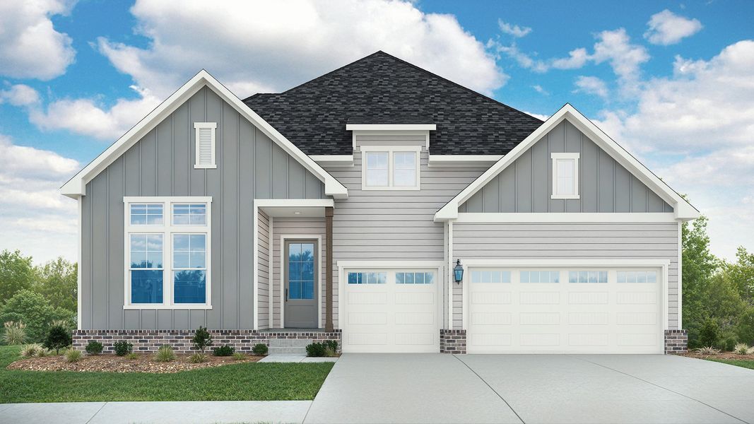 Exterior elevation with board and batten accent siding and 3-car garage Exterior elevation with board and batten accent siding and 3-car garage