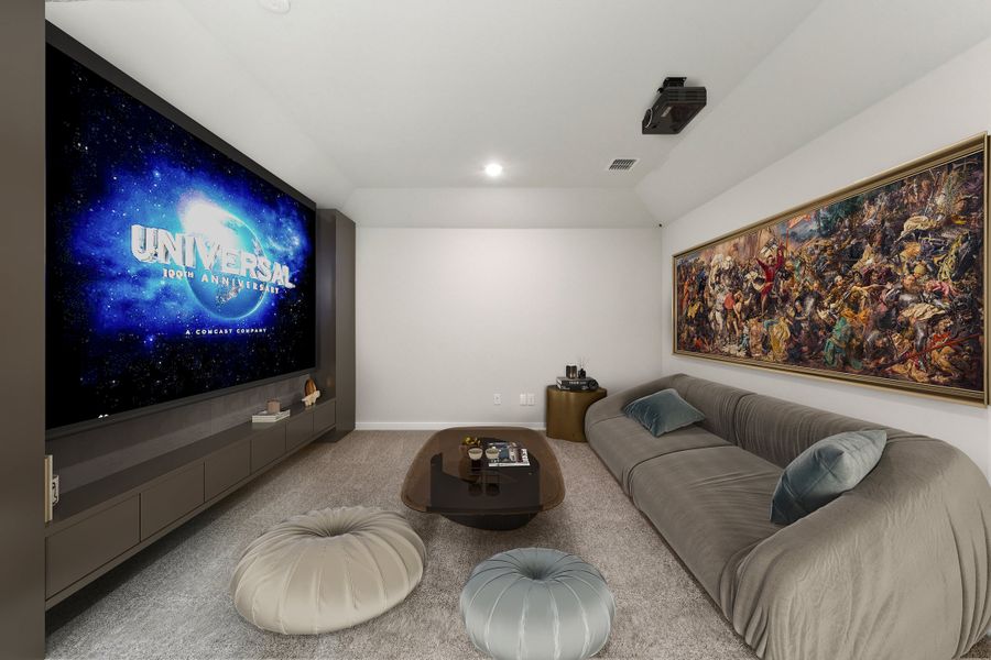 Media Room in the Wimbledon home plan by Trophy Signature Homes – REPRESENTATIVE PHOTO Media Room in the Wimbledon home plan by Trophy Signature Homes – REPRESENTATIVE PHOTO