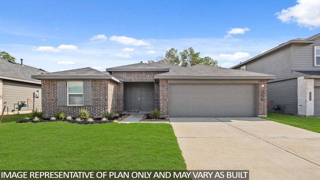 Representative exterior photo of a completed home built from the Denton by D.R. Horton in Grand Pines, Magnolia, TX (Image 2). Representative exterior photo of a completed home built from the Denton by D.R. Horton in Grand Pines, Magnolia, TX (Image 2).
