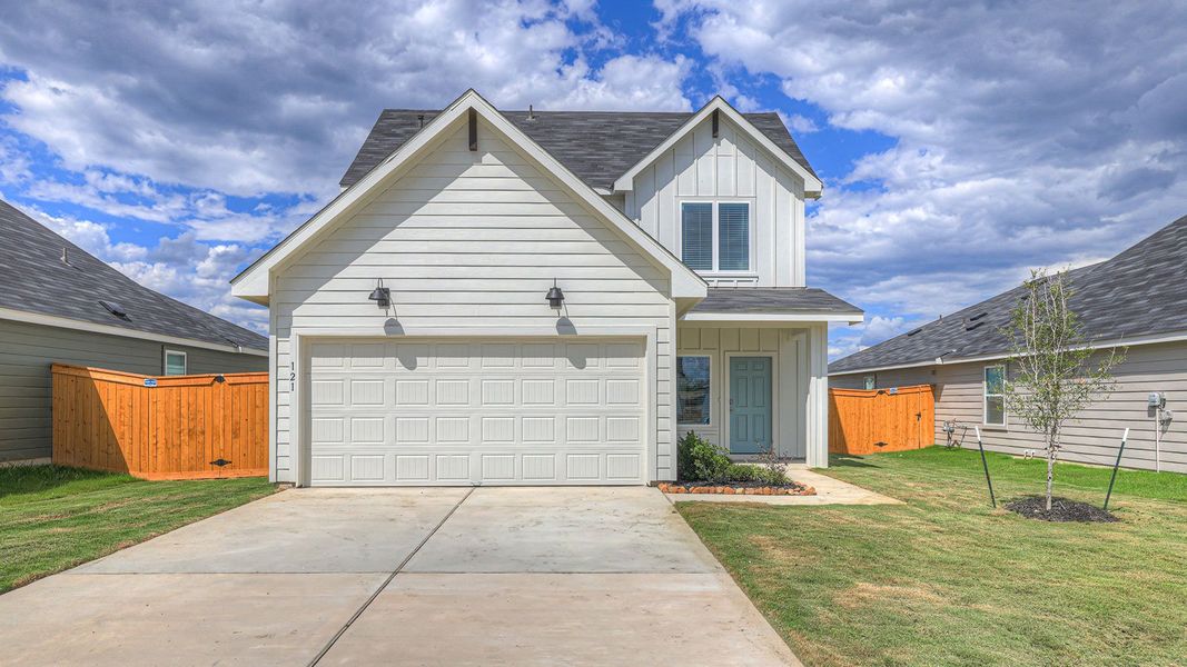 Representative exterior photo of a completed home built from the The Nicole by D.R. Horton in Trace, San Marcos, TX (Image 23). Representative exterior photo of a completed home built from the The Nicole by D.R. Horton in Trace, San Marcos, TX (Image 23).