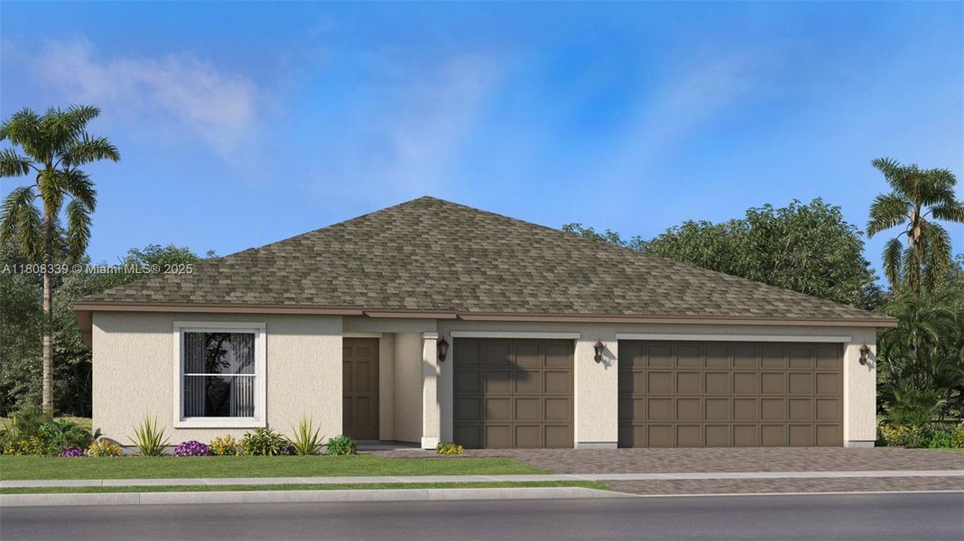 Front exterior of a new home in Redlands Ridge: Mahogany Collection, Miami, FL, highlighting curb appeal (Image 1).