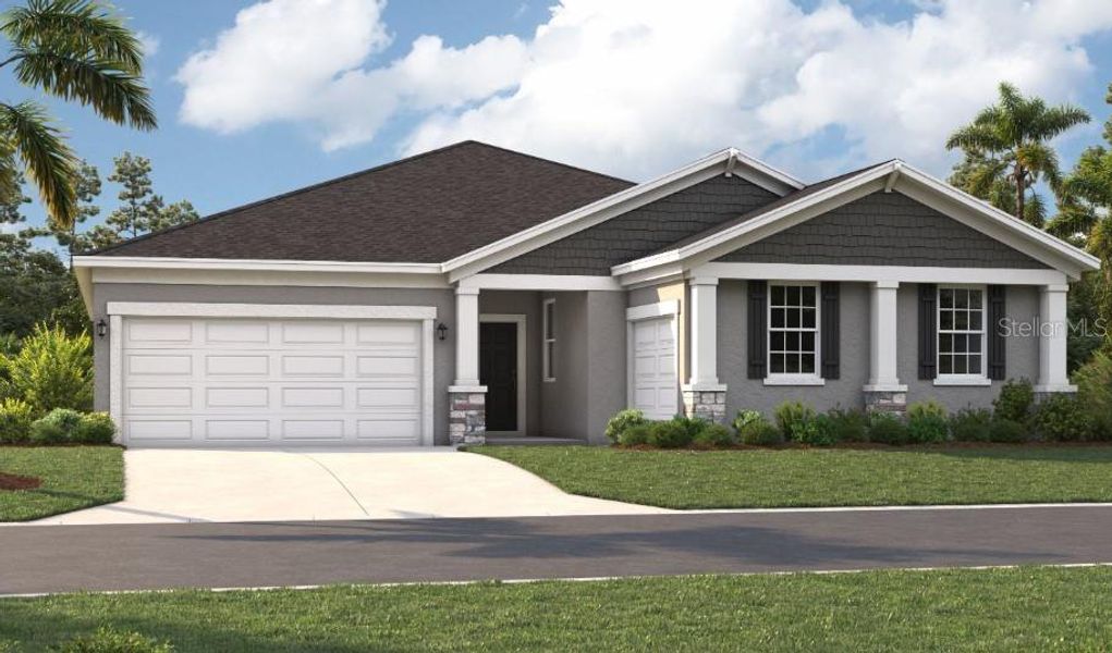 Front exterior of a new home in Groves at Grand Island, Grand Island, FL, highlighting curb appeal (Image 18). Front exterior of a new home in Groves at Grand Island, Grand Island, FL, highlighting curb appeal (Image 18).