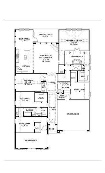 2D floor plan layout of this home in Terraces 62', Rockwall, TX (Image 2).