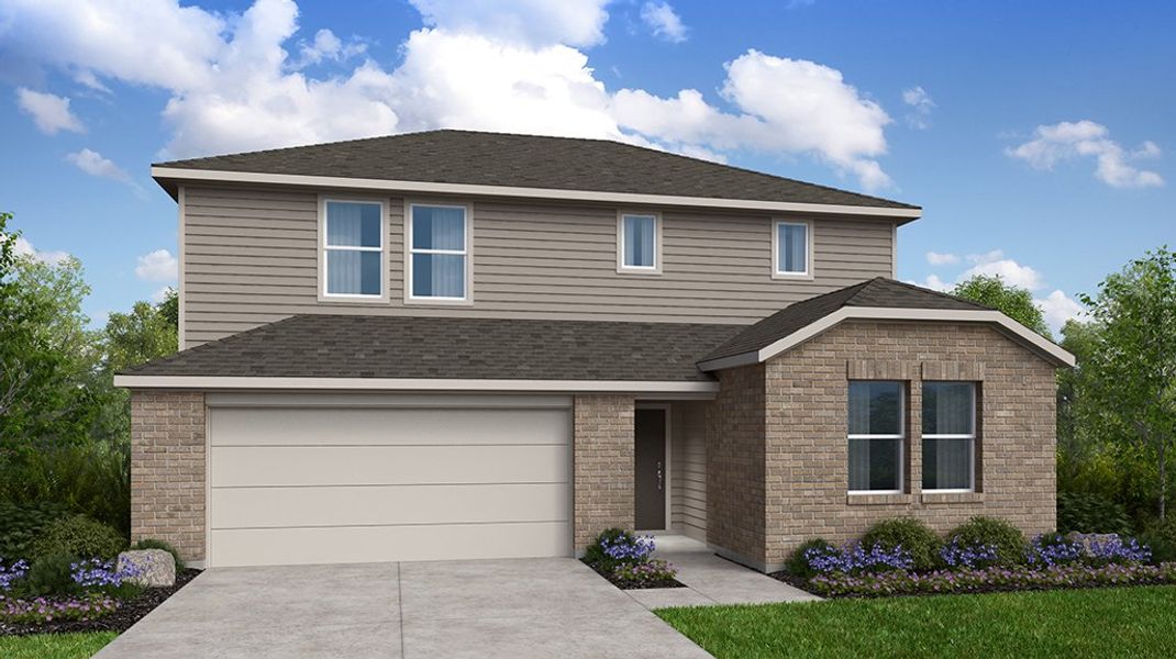 Representative exterior photo of a completed home built from the Sparrow by Taylor Morrison in Longview 50s, Del Valle, TX (Image 2). Representative exterior photo of a completed home built from the Sparrow by Taylor Morrison in Longview 50s, Del Valle, TX (Image 2).