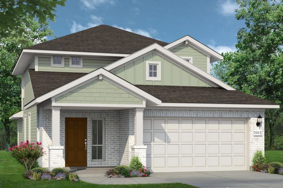 Front exterior of a new home in Mustang Meadows, Waller, TX, highlighting curb appeal (Image 1). Front exterior of a new home in Mustang Meadows, Waller, TX, highlighting curb appeal (Image 1).