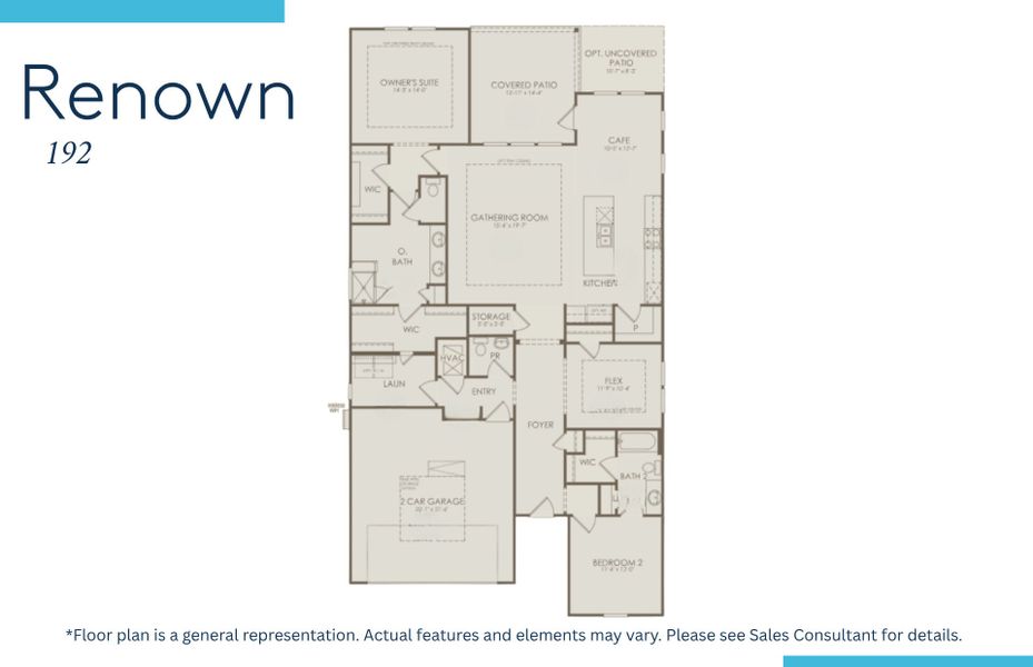 2D floor plan layout of this home in Del Webb Wilmington at Mallory Creek, Leland, NC (Image 3).