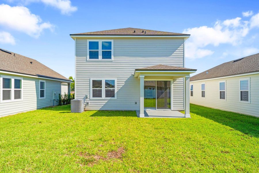 Lot 20 Ponderosa II Back Exterior of Home with Covered Patio at Camden Woods in Kingsland, GA