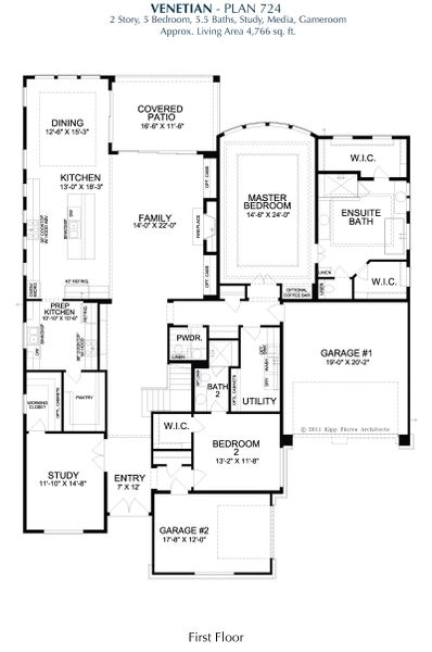 2D floor plan layout for the Venetian by Landon Homes in Signature 74s, Frisco, TX (Image 3).