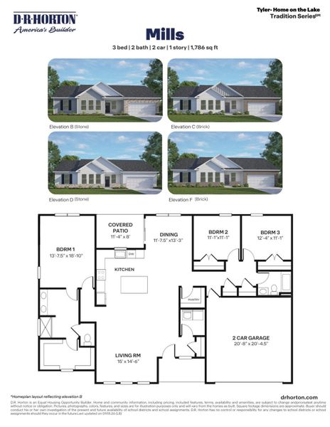 2D floor plan layout for the Mills by D.R. Horton in Tyler - Home on the Lake, New Bern, NC (Image 3). 2D floor plan layout for the Mills by D.R. Horton in Tyler - Home on the Lake, New Bern, NC (Image 3).
