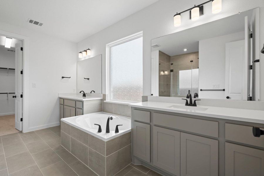 Primary Bath retreat with dual vanities & garden tub Primary Bath retreat with dual vanities & garden tub