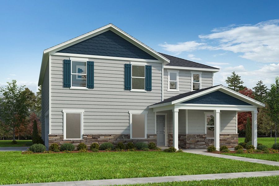 Representative exterior photo of a completed home built from the 2723 by KB Home in The Estates at Wellington Pointe, Monroe, NC (Image 8). Representative exterior photo of a completed home built from the 2723 by KB Home in The Estates at Wellington Pointe, Monroe, NC (Image 8).