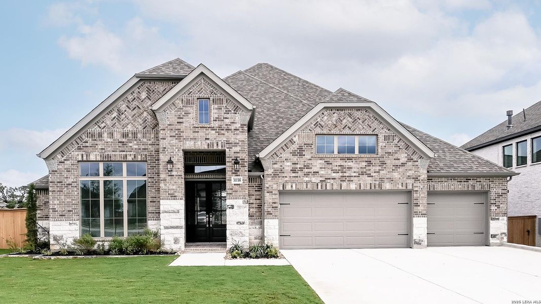 Front exterior of a new home in Johnson Ranch, Bulverde, TX, highlighting curb appeal (Image 1). Front exterior of a new home in Johnson Ranch, Bulverde, TX, highlighting curb appeal (Image 1).