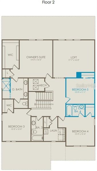 2D floor plan layout of this home in Willow Ridge, Montverde, FL (Image 3).