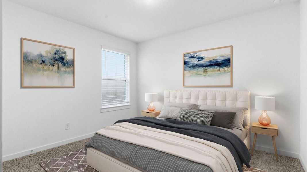 A third bedroom with neutral walls, plush carpet flooring and a separate closet. A third bedroom with neutral walls, plush carpet flooring and a separate closet.
