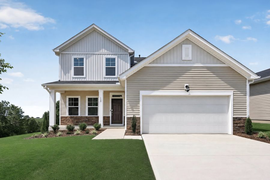 Front exterior of a new home in Sherri Downs, Angier, NC, highlighting curb appeal (Image 1). Front exterior of a new home in Sherri Downs, Angier, NC, highlighting curb appeal (Image 1).