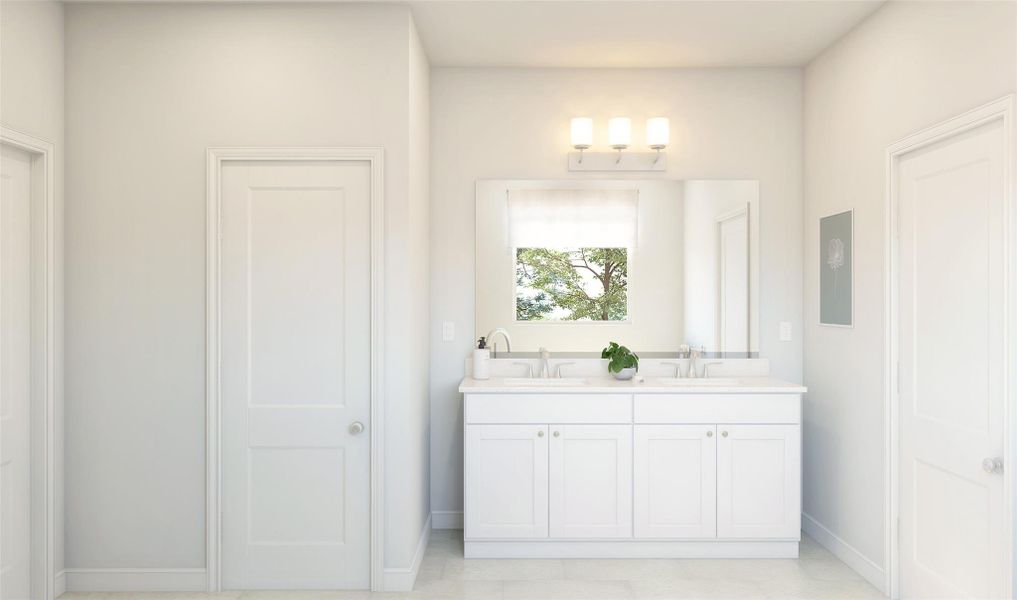 Relaxing primary bath with dual sinks (*Artist rendering used for illustration purposes only.)