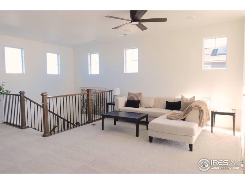 Loft staged can be used as media room, study, fitness Loft staged can be used as media room, study, fitness