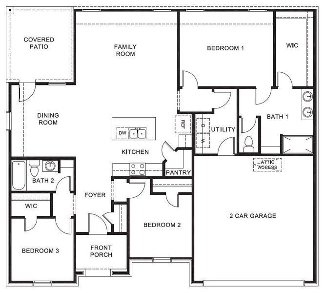 2D floor plan layout for the BANDERA by D.R. Horton in Heritage Parks, Abilene, TX (Image 5).
