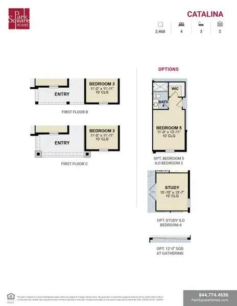 2D floor plan layout for the Catalina by Park Square Residential in Tamarack at Two Rivers, Zephyrhills, FL (Image 4).