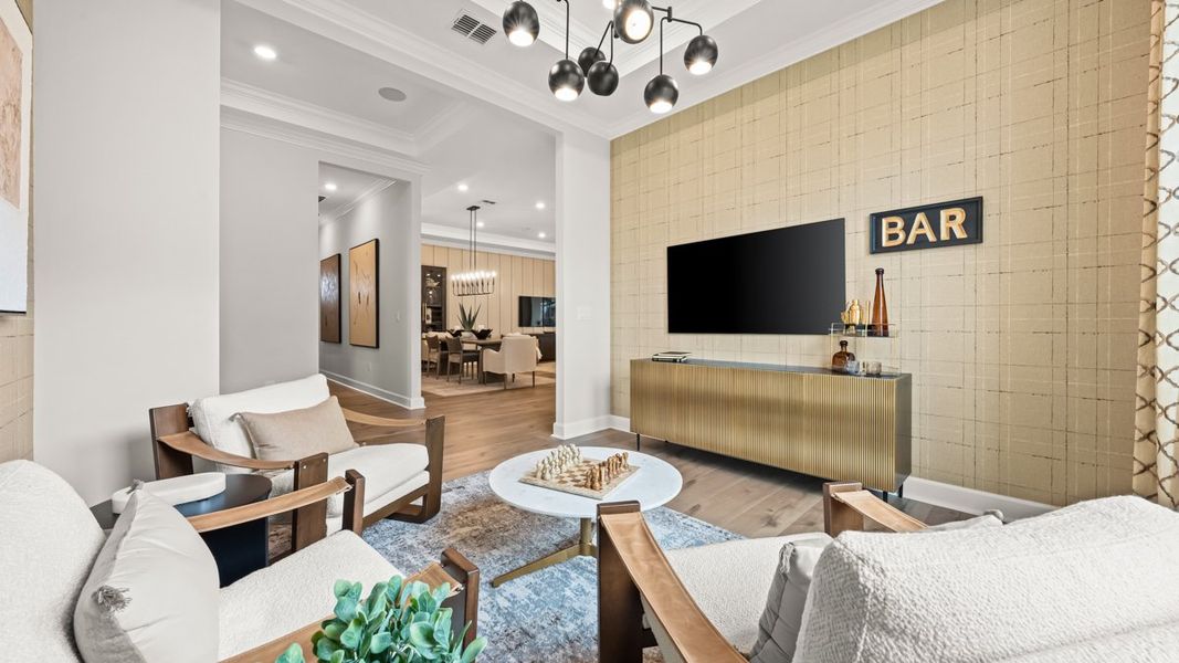 Furnished interior view inside a new home in Esplanade at Kingston, Estero (Image 22).