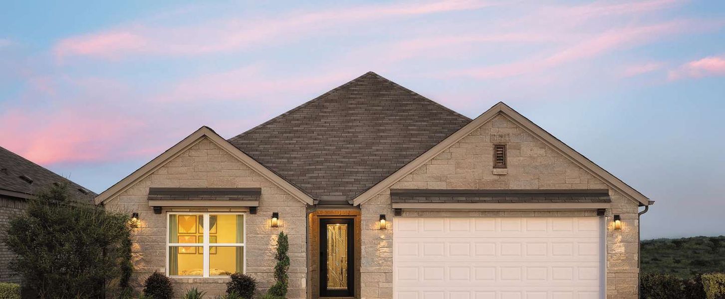 Representative exterior photo of a completed home built from the Manchester II by Ashton Woods in Lagos Reserve, Manor, TX (Image 20).
