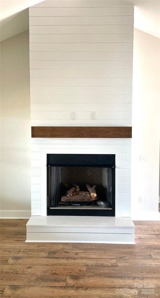 Shiplap-Gas Fireplace, Cedar Mantle