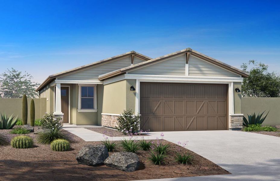Representative exterior photo of a completed home built from the 1370 by Homes by Towne in Beacon Hill at Marley Park, Surprise, AZ (Image 6). Representative exterior photo of a completed home built from the 1370 by Homes by Towne in Beacon Hill at Marley Park, Surprise, AZ (Image 6).