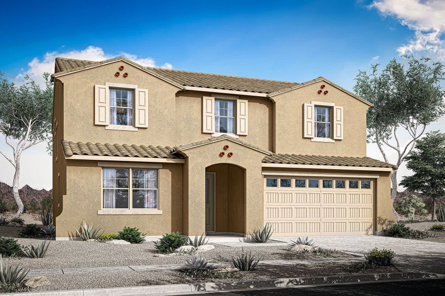 Representative exterior photo of a completed home built from the Pacific by Mattamy Homes in Tyler Ranch, Buckeye, AZ (Image 5). Representative exterior photo of a completed home built from the Pacific by Mattamy Homes in Tyler Ranch, Buckeye, AZ (Image 5).