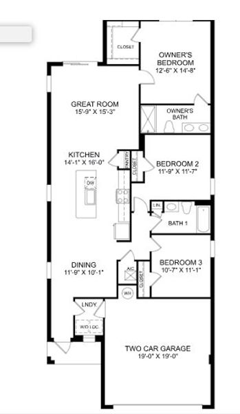 2D floor plan layout for the Coral by Ryan Homes in Terra Lago, Indiantown, FL (Image 1).