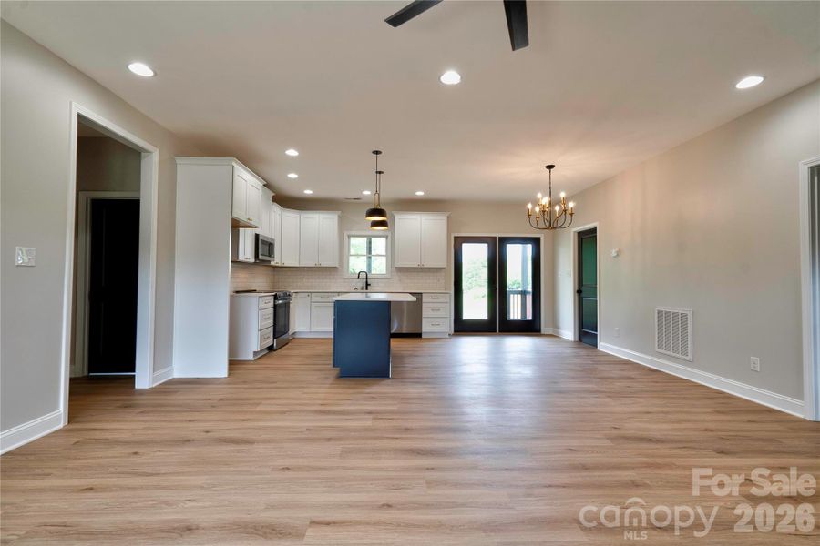 Living Room, Dining Room & Kitchen