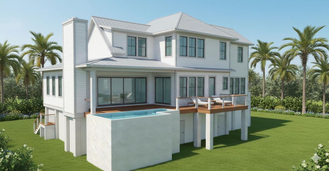 Front exterior of a new home in , Isle Of Palms, SC, highlighting curb appeal (Image 2). Front exterior of a new home in , Isle Of Palms, SC, highlighting curb appeal (Image 2).