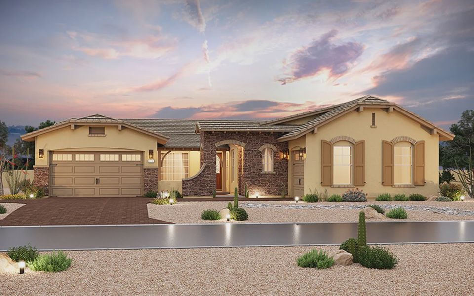 Representative exterior photo of a completed home built from the Belmonte by Elliott Homes in Bellero Estates, Queen Creek, AZ (Image 12).