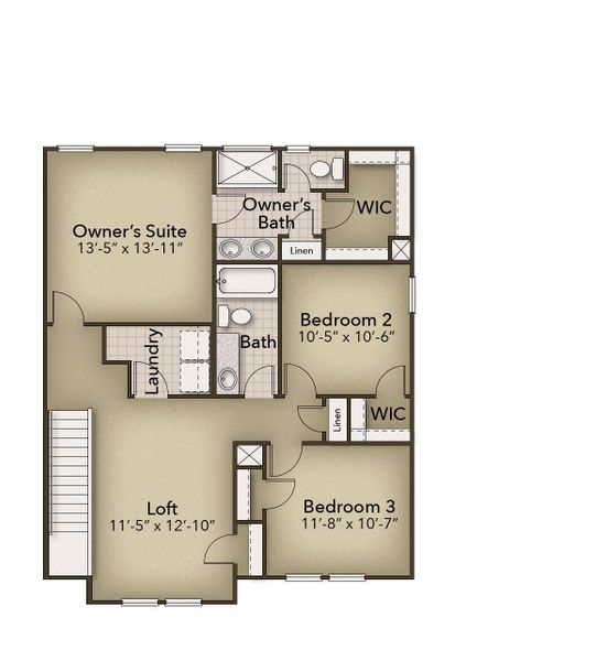 2D floor plan layout for the The Sycamore by Chesapeake Homes in Neill's Pointe, Angier, NC (Image 6).