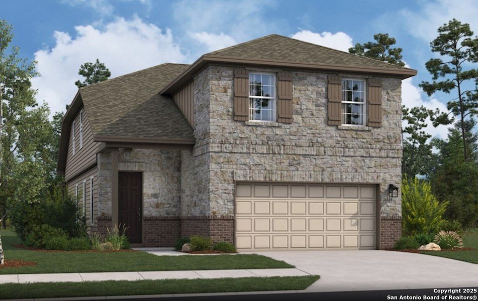 Front exterior of a new home in Veranda: Classic, San Antonio, TX, highlighting curb appeal (Image 2). Front exterior of a new home in Veranda: Classic, San Antonio, TX, highlighting curb appeal (Image 2).