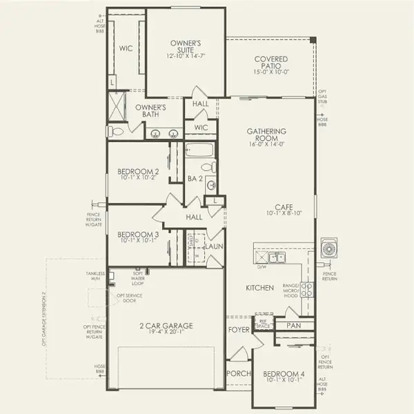 2D floor plan layout for the Hummingbird by Pulte Homes in Festival Foothills, Buckeye, AZ (Image 3).