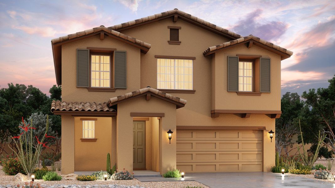 Representative exterior photo of a completed home built from the Lavender -Castillo by Brightland Homes in Castillo at Anderson Parc, Buckeye, AZ (Image 2). Representative exterior photo of a completed home built from the Lavender -Castillo by Brightland Homes in Castillo at Anderson Parc, Buckeye, AZ (Image 2).