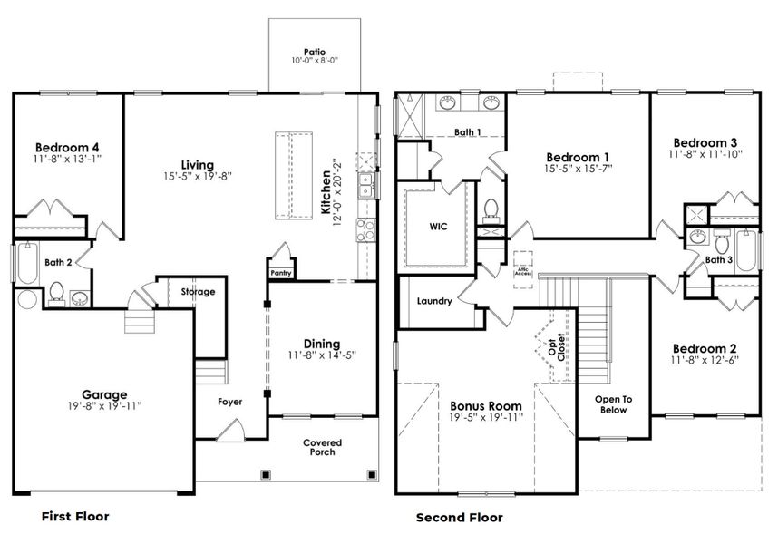 2D floor plan layout for the Forrester by D.R. Horton in Old Chapin Reserve, Lexington, SC (Image 3).