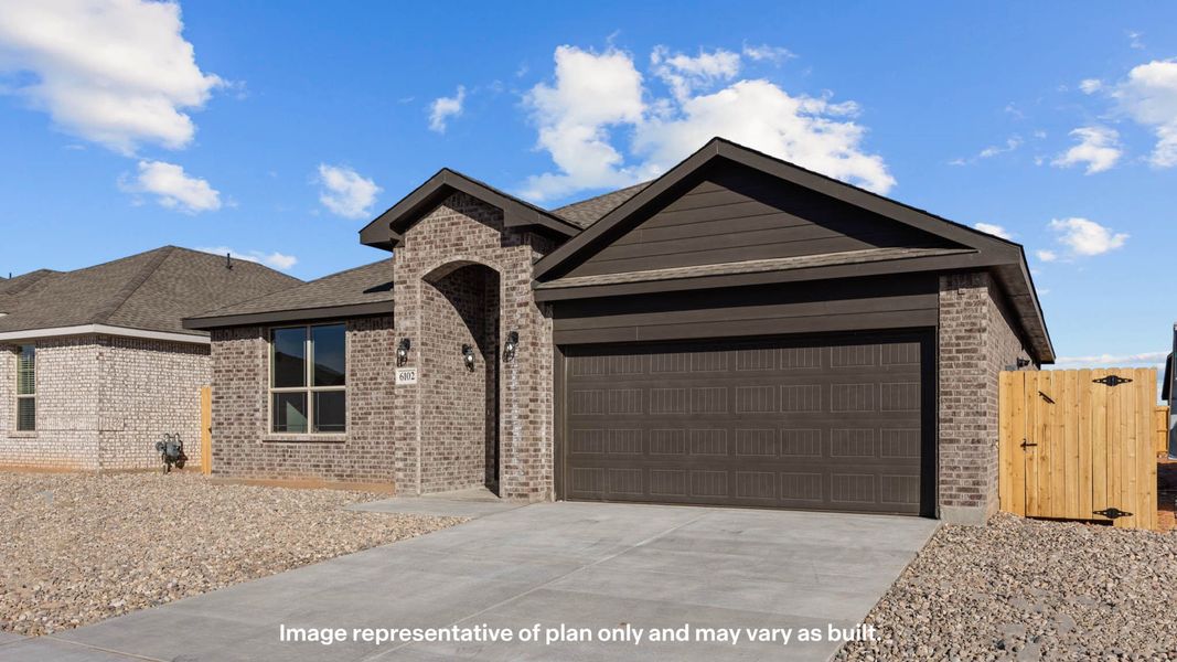 Representative exterior photo of a completed home built from the Starkville by D.R. Horton in Mustang Ridge, Andrews, TX (Image 17). Representative exterior photo of a completed home built from the Starkville by D.R. Horton in Mustang Ridge, Andrews, TX (Image 17).