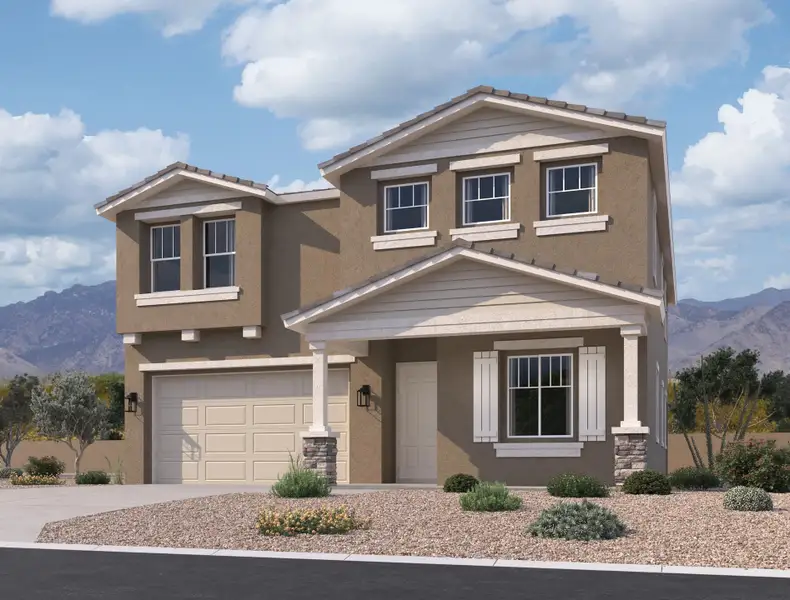 Exterior elevation rendering. Representative images and renderings are for illustrative purposes. Actual structural options and design finishes of home may vary. Exterior elevation rendering. Representative images and renderings are for illustrative purposes. Actual structural options and design finishes of home may vary.