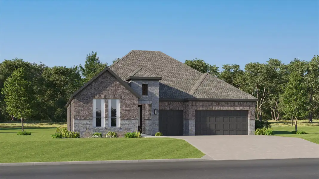 Front exterior of a new home in Lively Ranch, Georgetown, TX, highlighting curb appeal (Image 22). Front exterior of a new home in Lively Ranch, Georgetown, TX, highlighting curb appeal (Image 22).