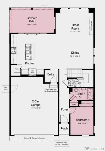 dditional Highlights Include: Downstairs bedroom in place of flex, full bathroom in place of powder room, sliding glass door at great room, covered patio, and second sink at upstairs secondary bath.